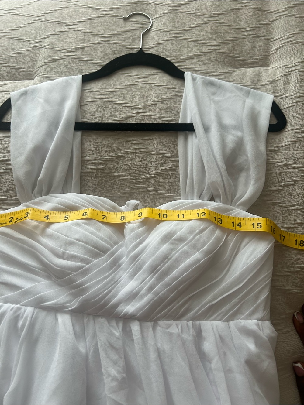 White Chiffon Empire Waist Wedding Dress with Wide Straps with Corset Back - Picture 5 of 7